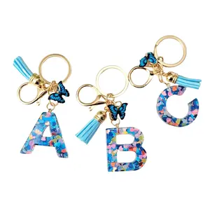 Blue Initial Letter Keychain