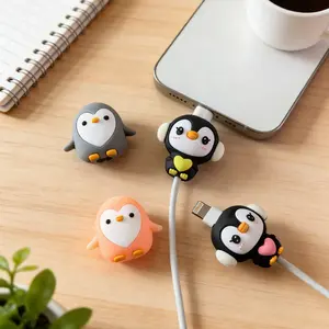 Cute Penguin Apple 5w Data Line Protector Set, Durable Soft Silicone Heart Penguin Cable Organizer, 4 Pieces, Made in China Guangdong