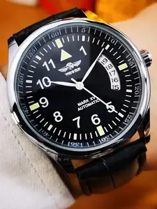 Men's Classic Business Automatic Mechanical Watch, Dial, Date Calendar, Artificial Leather Strap, Elegant Minimalist Design