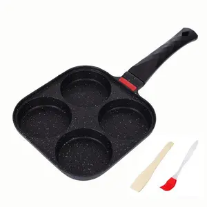 4 Egg Frying Pan Gas and Induction Breakfast Omelette Skillet Non-Stick Fried Egg Pan Pancake Pan with 1 Spatula 1 Brush Black