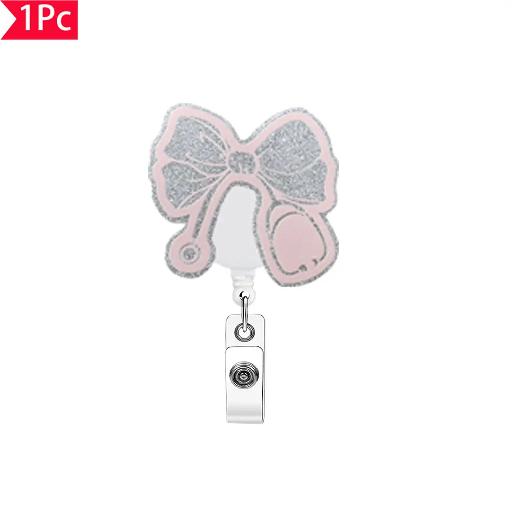 Obsessed Silver Color Glitter Bow & Stethoscope, Retractable Badge Reel, Sweet Professional ID Clip, Perfect for Healthcare Workers, Nurse Badge Reel