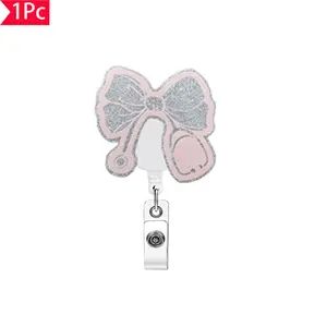 Obsessed Silver Color Glitter Bow & Stethoscope, Retractable Badge Reel, Sweet Professional ID Clip, Perfect for Healthcare Workers, Nurse Badge Reel
