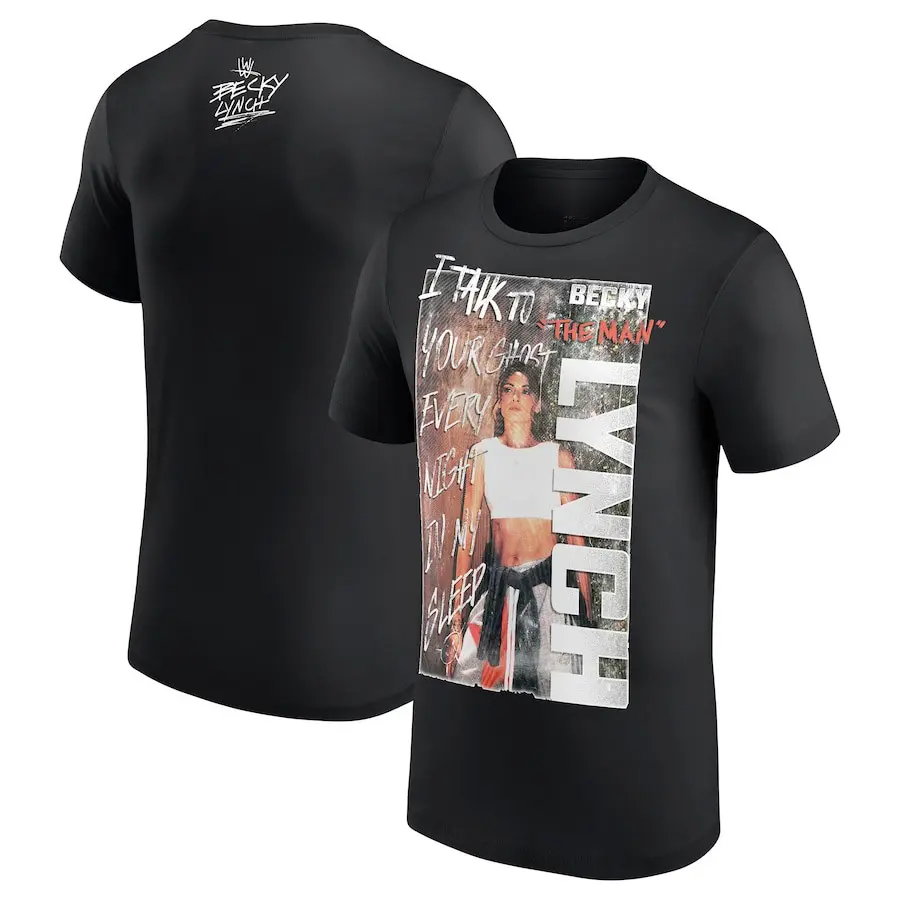 Women's Black Becky Lynch Ghost Graphic T-Shirt - Professional Wrestler Tee, Short-Sleeve Basic Casual Top, Unisex Hoodie/Sweatshirt, Pairable with Jeans