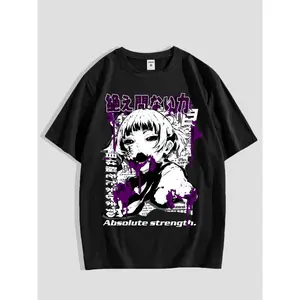 Unisex Vintage My Hero Academia Himiko Toga "Absolute Strength" Print Oversized T-Shirt, Gothic Streetwear Cosplay Cargo Vibe Casual Men's Top