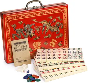 Cedilis Chinese Mahjong Game Set with 146 Large Tiles(1.4", Ivory), 2 Dice and Red Carrying Case for Chinese Style Game, Family Gathering
