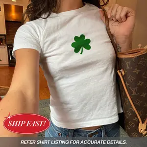 [Sale Up To 50%] Minimalist Shamrock Baby Tee, Women's Shenanigans Shirt, Cute St Paddys Day Top, Lucky Irish Tee, Gift For St Patricks Day, Four Leaf Clover