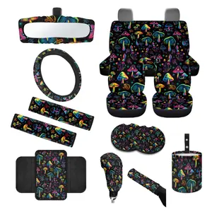 1 Full Set of Car Interior with Colorful Mushrooms Pattern Design Car Seat Covers Full Set,Auto Interior Upgrade, Stylish Car Decor, Modern Car Accessories Durable Car Armrest Cover Pad