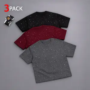 Mens Crew Neck Sparkle T Shirt 3 Pack Shiny Glitter Tee Slim Fit Summer Short Sleeve Tops Breathable Lightweight Soft Luxury Club Party Wear Casual Daily Streetwear Fashion Stylish Essential Multipack Glistening Outfits Performance Apparel High Stretch