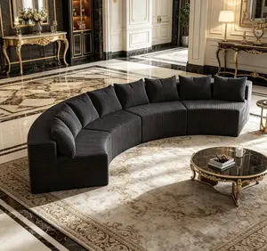 Corduroy Curved Symmetrical Modular Semi-Circular Sectional Sofa Set - Indoor Living Room Furniture, 8 Pillows Included, Ideal for Leisure and Napping