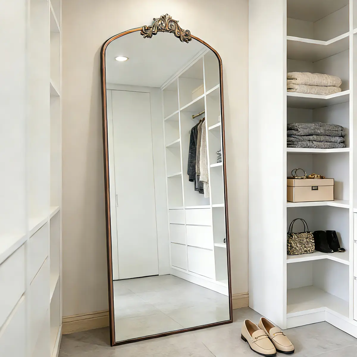 Full Length Mirror 36x66 Inch Vintage Ornate Arched Floor Mirror Metal Framed Mirror Dressing Mirror Oversized Wall Mirror, for Entryway, Living Room, Bedroom, Clothing Shop,  Antique Bronze