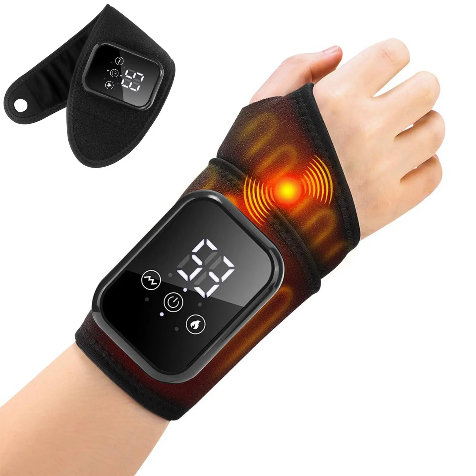 Wrist Heating Pad for Pain Relief - 3 Heat Levels & Vibration, 2000mAh Rechargeable Battery, 15 min Auto-Off, Adjustable Velcro Wrap for Arthritis, Carpal Tunnel, Tendonitis - Left/Right Hand