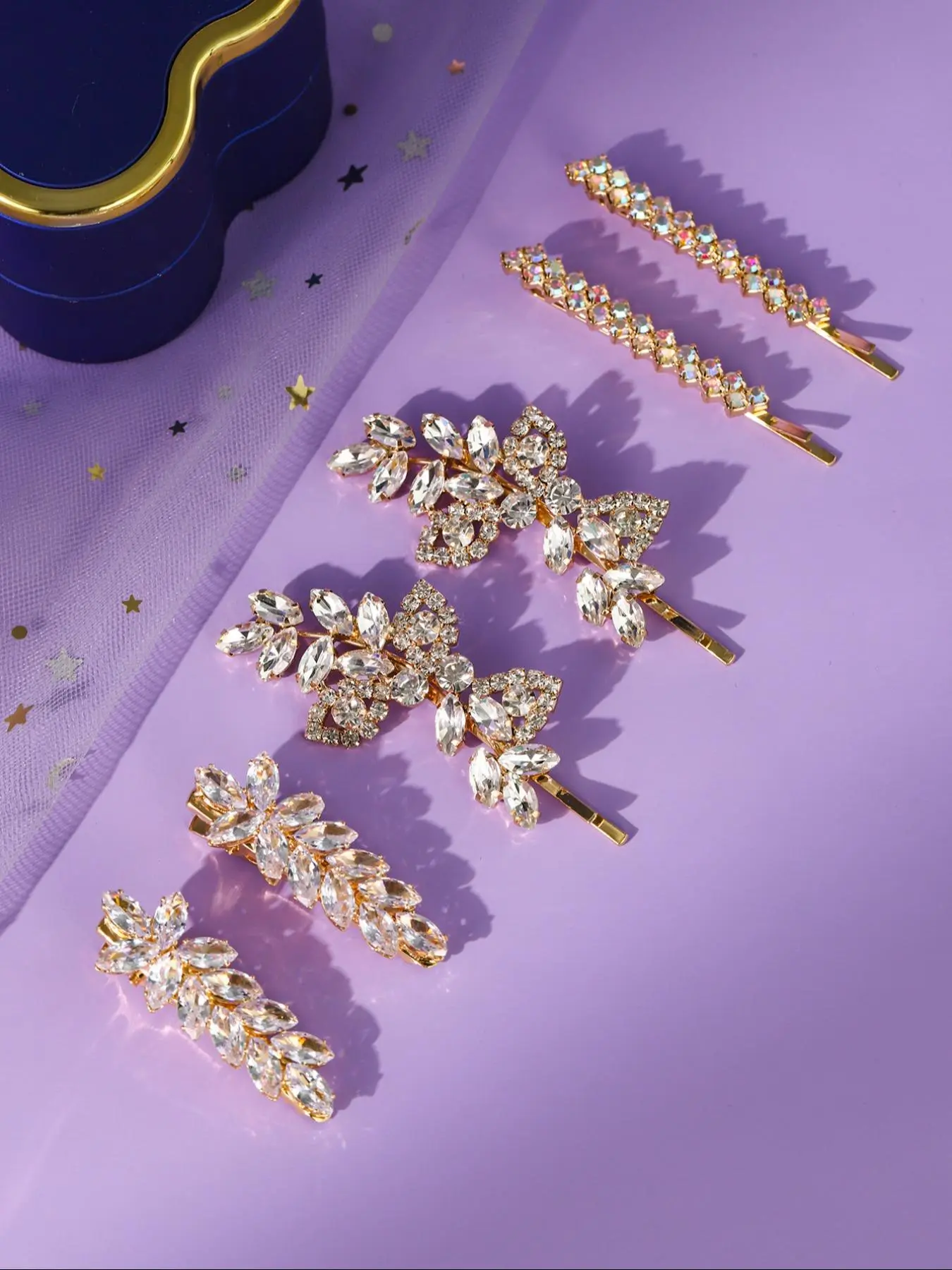 6-Piece Rhinestone Embedded Hair Clip Set for Women, Elegant 