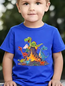 Boys' Summer Breathable & Comfortable "Dinosaur" Cartoon Print (3-12Y) Casual Sports T-Shirt