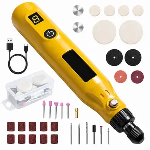Cordless Engraving Pen Kit with 1–5 Speed Adjustment, USB Rechargeable Rotary Tool Set, Mini Electric Engraver for Wood Metal Glass Leather DIY Craft with Grinding Bits Accessories Yellow Black