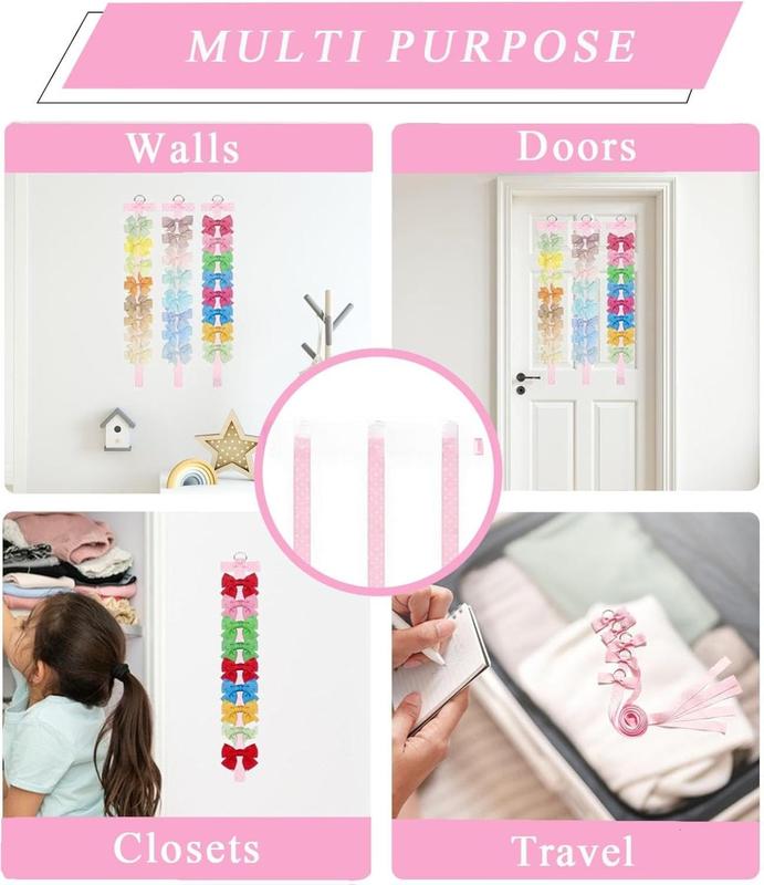 6 PCS Headband Bow Holder for Girls Hair Bows Clips Storage Bow Organizer hanger for Girls Hair Bows accessories Wall Hanging Organizer for Baby Room, Nursery Decors or Travel (Pink)