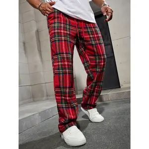Men's Red Plaid Wide Leg Pants | Y2K Streetwear Vintage Casual Bottoms