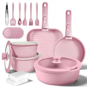 【24pcs】 Non-Stick Pots and Pans Set with Detachable Handle Oven Safe Stackable RV Kitchen Cooking Set Modern Aluminum Dishwasher Safe Optimal Storage Design