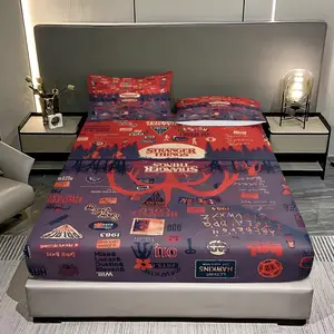 3pcs Bed Sheet Set (includes 1 Fitted Sheet + 2 Pillowcases), Stranger Things Theme, Match, Classic Elements Print