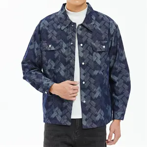 Spring denim jacket for men, spring American fashion brand men's and women's couple's shirt, ins lapel jacket, American retro boro denim shirt, checkered splicing casual long sleeved shirt for men, autumn