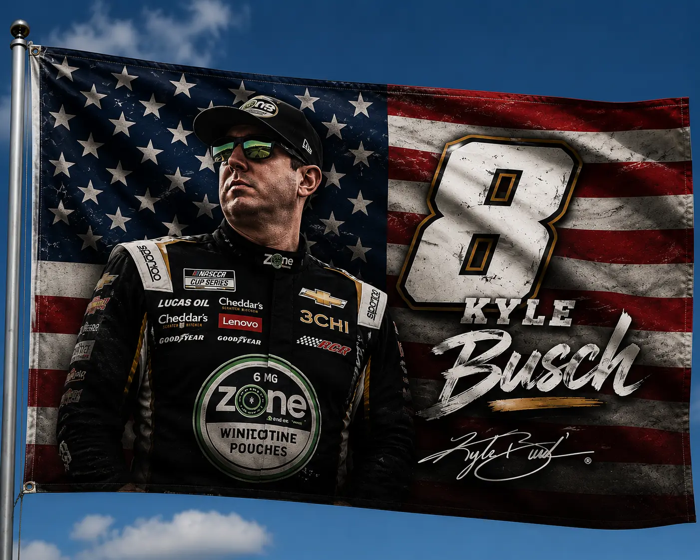 Kyle Busch NASCAR Legend Flag, Vintage Racing Banner, Dale Earnhardt & Kyle Busch Tribute Flag, All Star NASCAR Graphic Flag, Full Color Print, Outdoor Indoor Decor, Multiple Sizes