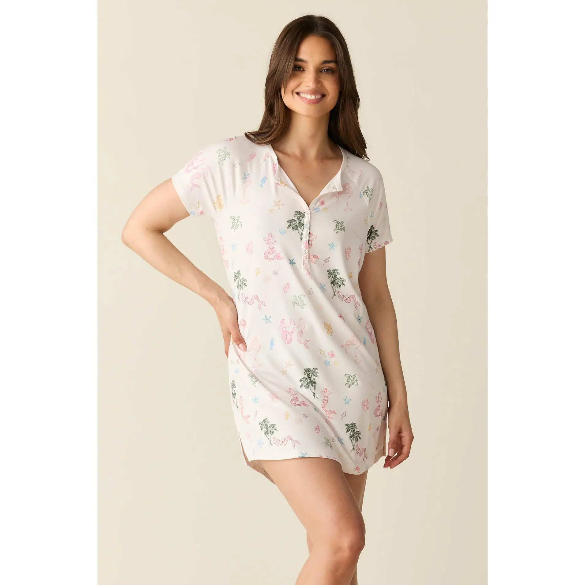 Nikki Summer Jersey Henley Dress in Mermaids