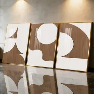 3 Count Aluminum Alloy Frame Canvas， Fashion Poster， Abstract Design Brown Geometric Shape Wall Art， Modern Living Room Decoration， Light Luxury Family Art， Suitable For Bedroom， Corridor And Office Wall Decor， Gift
