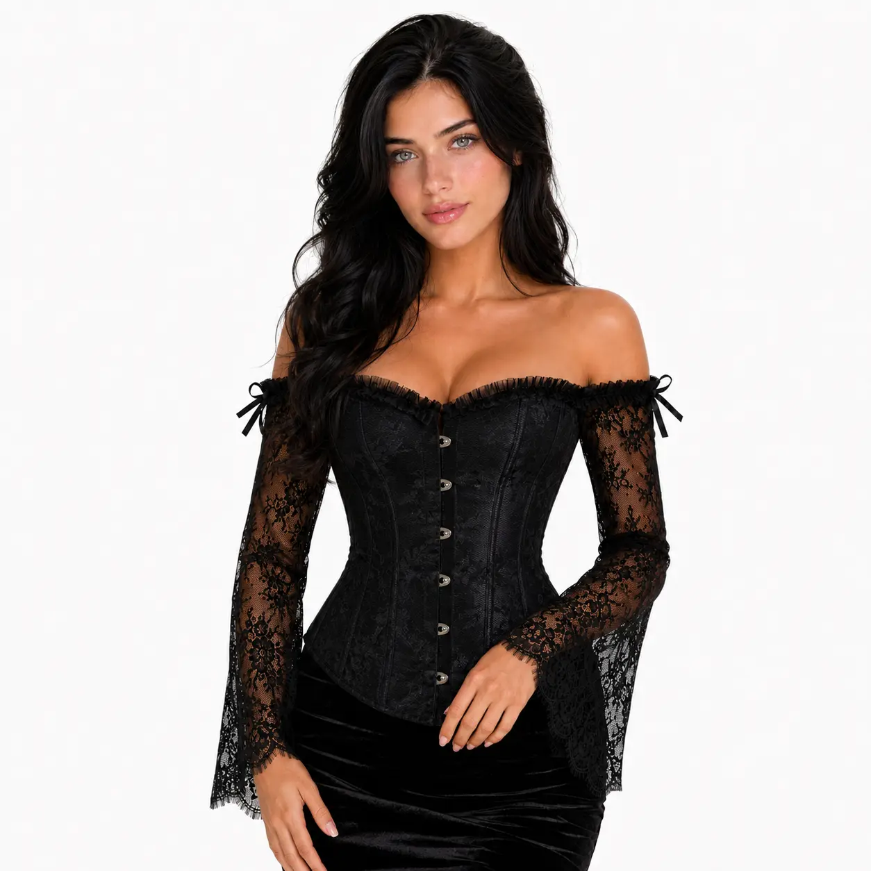 MILALEE Halloween Costume Plus Size Queen Gothic Overbust Corset Lace Up Bustier Steampunk Victorian Waist Cincher Witchy Clothes for Women 8125-ZC1 Underwire Corset Top Womenswear