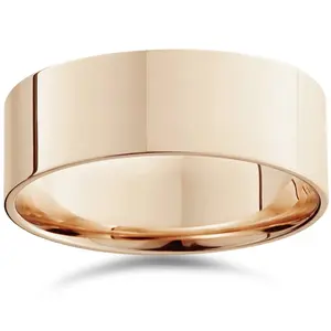 8mm Flat High Polished Comfort Fit Plain Wedding Band 14K Rose Gold Ring