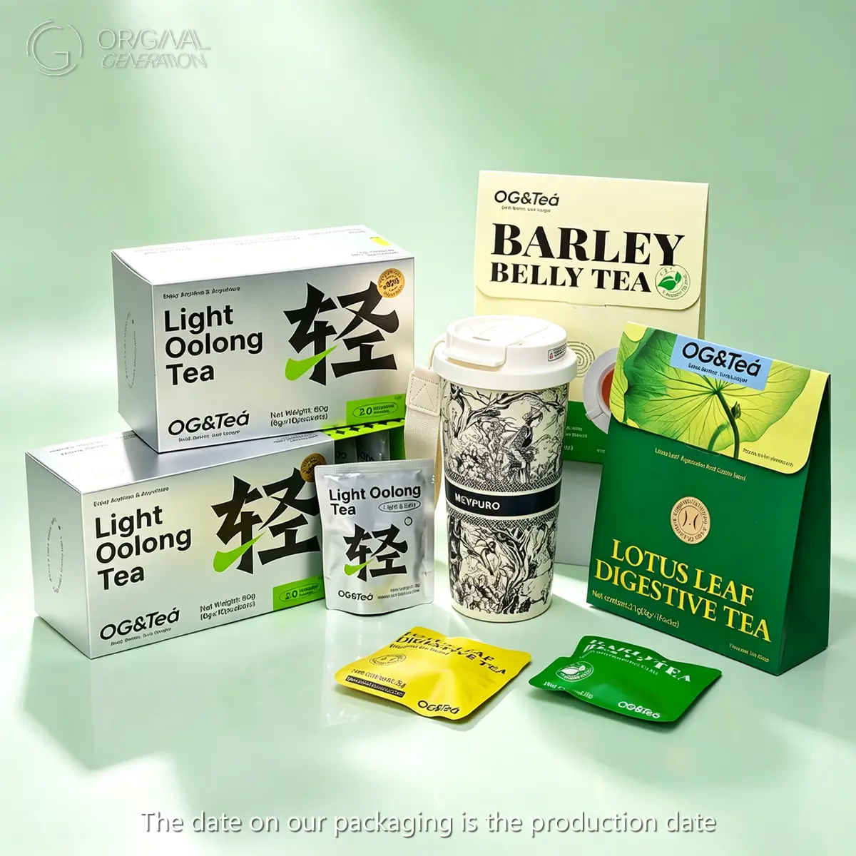 Burning Tea Bundle 2 Cartons Light Oolong (60g 6g×10packs)×2 & One Carton Lotus Leaf Digestive Tea (21g 3g×7packs) & One Carton Barley Belly Tea(21g 3g×7packs) & Free Forest Thermos