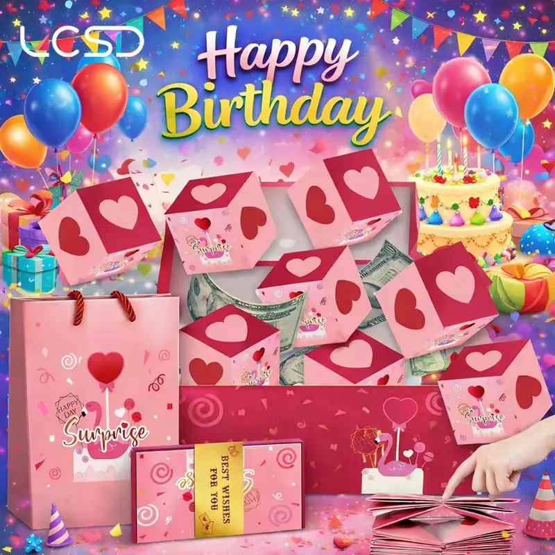 LCSD Red Envelope Box, Unique Folding Bouncing Design, Valentine's day & Birthday Gift Idea, Creative Gift Bag, Perfect for Holiday Presents