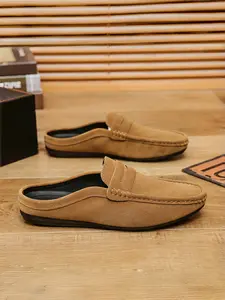 Men's Casual Half-Enclosed Loafers, British Vintage Fashion Single Shoes, Breathable Comfort Lightweight Slippers, Men's Footwear, Slip On Mules