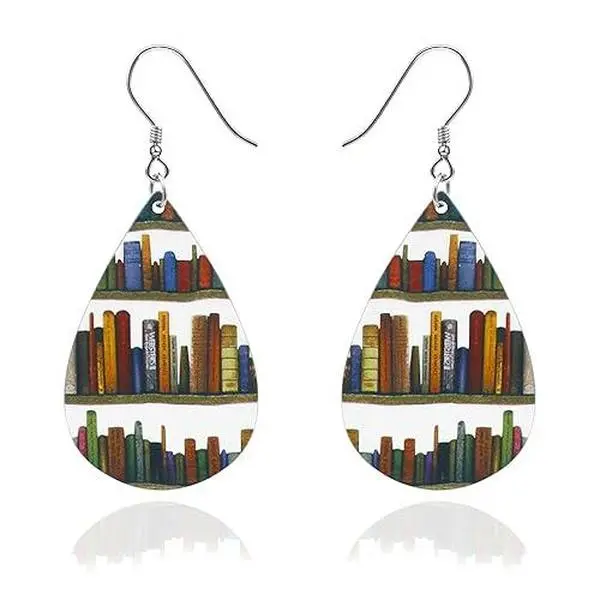 Teardrop Book Earrings as Teacher Appreciation Gifts, Bookcase Earrings as Book Lovers Gifts, Teacher Earrings as Bookish Gifts for Readers Librarian, Graduation