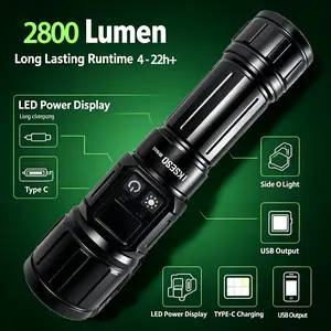 Rechargeable LED Flashlight, 2800 lm Super Bright Emergency Light with Long Runtime, Magnetic Base for Home/Garage Power Outages, Ideal for Men