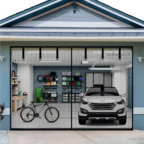 Retractable Garage Door Screen for DIY Users - Up to 8x7 ft, Magnet-Powered Closure, Fireproof Fiberglass Tear-Proof Mesh, Heavy-Duty Weighted Bottom, Hands-Free Insect-Proof Pass-Through, Frameless No Fuss Quick DIY Install with Push Pins & Hook&Loop