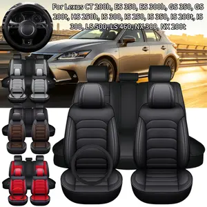 For Lexus CT 200h, ES 350, ES 300h, GS 350, GS 200t, HS 250h, IS 300, IS 250, IS 350, IS 200t, IS 300, LS 500, LS 460, NX 300, NX 200t Car 5 Seat Covers with Steering wheel Cover & Storage Pockets Bag, Waterproof PU Leather Front Rear Cushion Mat Full Set