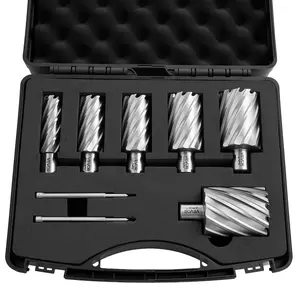 VEVOR Annular Cutter Set, 8 pcs Weldon Shank Mag Drill Bits Kit, 2" Cutting Depth, 7/8" to 2" Cutting Diameter, HSS, 6 Drill Bits with 2 Pilot Pins, Plastic Case, for Magnetic Drills, Steel, Aluminum
