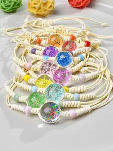 10pcs Fresh Sweet Dried Flower Bracelets, Handmade Braided Wristbands, Adjustable Bohemian Style, Casual Glass Chain, All Seasons