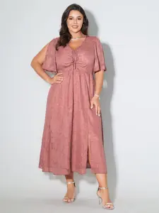 【Summer Turn-Up】Women's Textured Jacquard Drawstring Slit Midi Dress, Ideal Gift for Spring Break, Easter Day, Mother's Day 2026 Summer Pick for Mother's Day