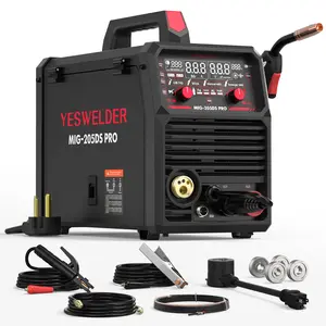 YESWELDER MIG-205DS-PRO Aluminum MIG Welder 205Amp | Synergic Control, 110/220V Dual Volts & Large LED Display | 5-In-1 Gas MIG/Flux Core/Spool Gun/Lift TIG/Stick Multiprocess Welding Machine