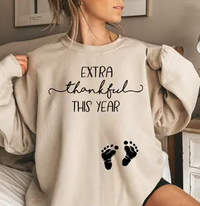 Extra Thankful This Year Sweatshirt – Cute Thanksgiving Maternity Reveal Shirt, Fall Pregnancy Announcement Gift for Mom-to-Be