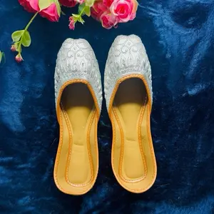 Premium Leather Silver Sequin Khussa - Handcrafted Punjabi Jutti for Weddings & Eid | Ethnic Festive Bridal Flats