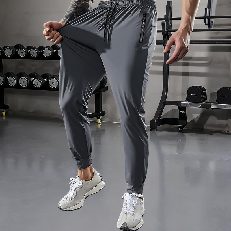 Men's High-Waist Stretch Athletic Pants with Zippered Pockets & Drawstring Waistband - Ice Silk Fiber Fabric All-Season Workout Pants, Suitable for Running, Cycling, Basketball, Golf - Available in Multiple Colors