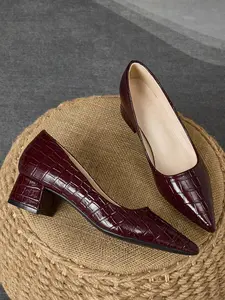 Women's Fashionable Crocodile Embossed Slip on Pumps, Casual Pointed Toe Heeled Shoes for Daily Wear, Lightweight Breathable Comfortable Shoes for Daily Wear