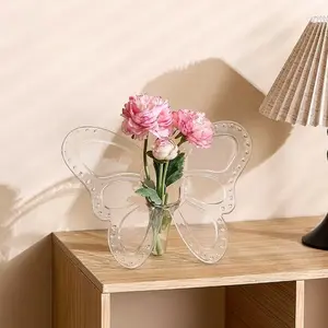 Fashion Acrylic Clear Vase, Butterfly Design, Perfect for Living Room Photo and Flower Display, Adds Elegance to Home Decor