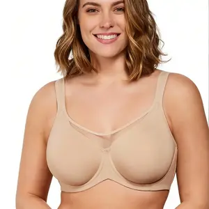 Minimizer Bra Underwire  Full Coverage Supportive Bra Plus Size Non-padded Unpadded Smoothing Wide Strap the Security-Blanket Comfort Bra for Big Busted Women Unlined T-shirt Bra
