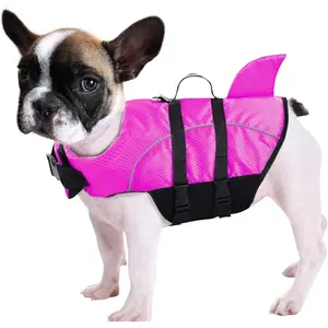 Dog Shark Life Jacket Safety Life Vest with High Buoyancy and Lift Handle for Small and Medium Breeds Rose Red XS