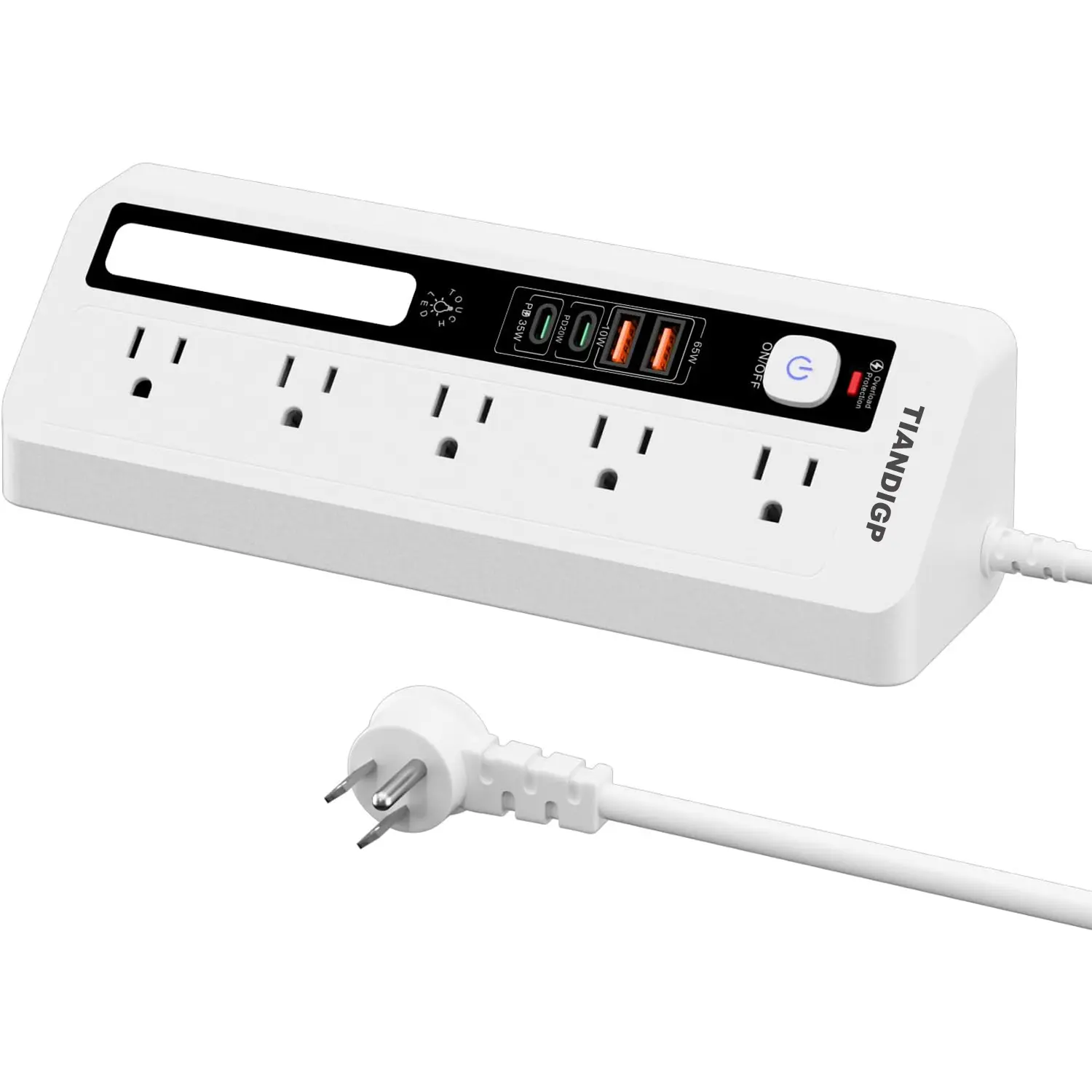 ETL & UL Listed Power Strip Surge Protector Accessory - 5 AC Sockets, 65W PD & 35W Supercharging Ports (2 USB-A, 2 USB-C), Night Light, 6ft Cable Plug, for Home & Office, Accessories, Protection