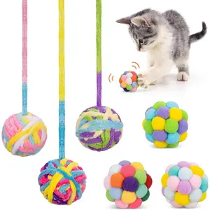 Toys Balls, 6 count Woolen Yarn  Ball  with Bell Inside, Interactive Kitten Toys for Indoor Cats Kitty,  Toys Jingle Pompom Ball with String