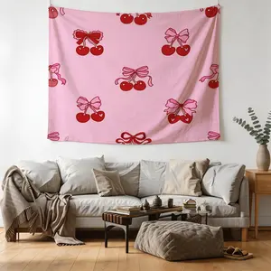 Simple Cherry Bow Theme Tapestry, 1 Piece Of Fashionable Room Flag, Artistic Home Decoration, Suitable For Teenagers, Adults, Bedroom, Living Room, Dormitory Scene