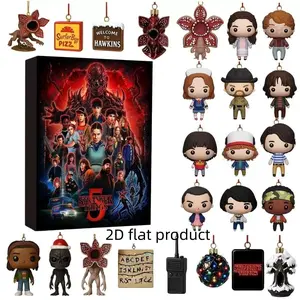 Stranger Things Christmas Countdown Calendar Blind Box, Acrylic Hanging Ornament, 2D Flat Design, Festive Holiday Decor